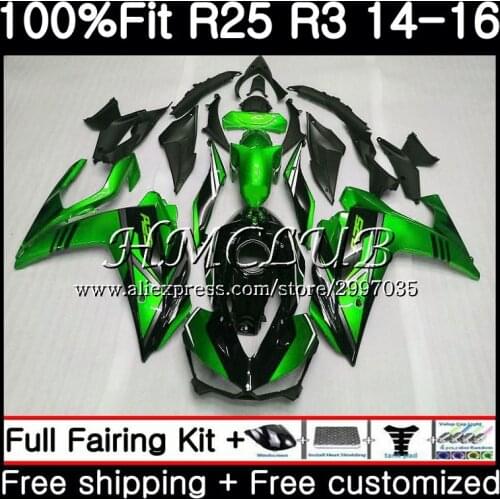Injection For YAMAHA YZF-R3 YZFR25 2014 2015 2016 2017 10HC.0 YZF-R25 YZF R3 R25 R 25 YZFR3 14 15 16 17 Fairing kit Green black