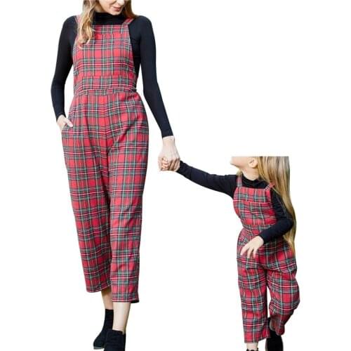 Christmas Parent-child Jumpsuit Family Look Mother Daughter Plaid Pattern Overalls Suspenders Pants Mom And Daughter Romper
