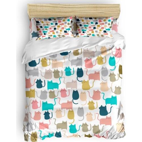 Cat Animal Cartoon Illustration Colored Duvet Cover Set 2/3/4pcs Bedding Set Bed Sheet Pillowcases Cover Set