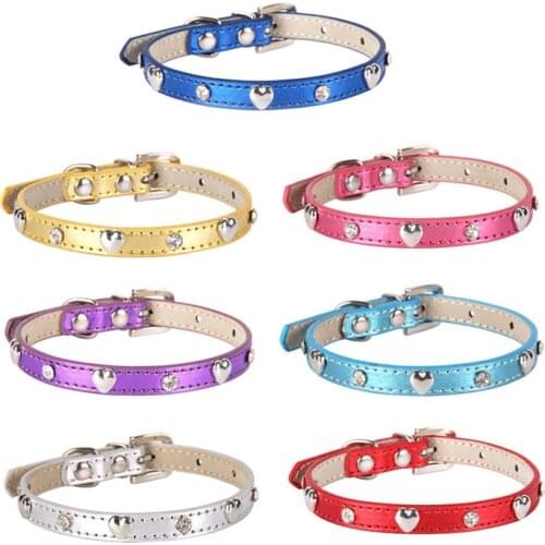 Heart Leather Pet Cat Collars Colorful Solid Color Dogs Collar Pet Supplies Medium Kitten Puppy Adjustable Collars Strap
