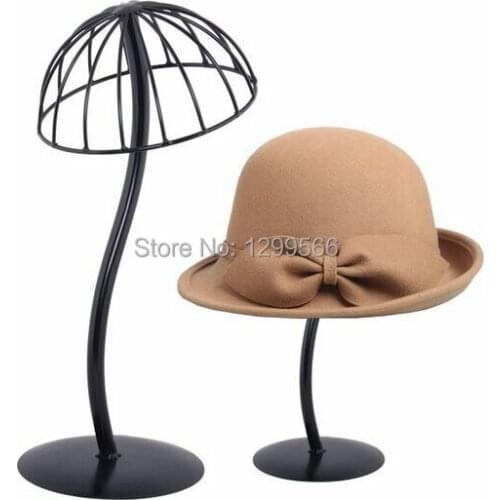 Hot sale fashion Creative black hat showing stand metal cap exhibition rack wig/hat display stand holder rack