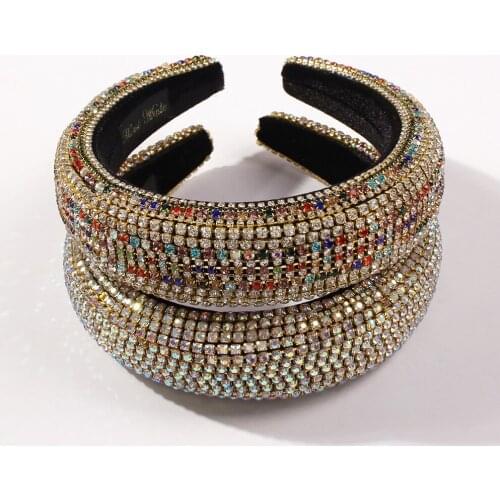 Fashion Bezel Rhinestone Padded Headbands For Women Girls Luxury Thick Hairbands Female Crystal Hair Accessories New Headwear