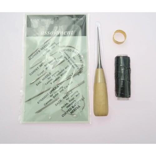 1 set Hand leathercraft Tool Set with Needle Leather Waxed Thread Cord Drilling Awl and Thimble for Leather Repair PGG08