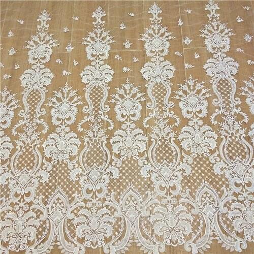 New bridal beaded embroidery lace ivory fabric Embroidery for bridal dress
