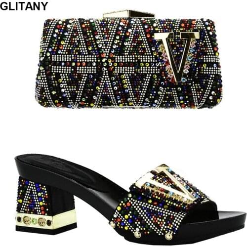 New Arrival Nigerian Women Wedding Shoes and Bag Set Decorated with Rhinestone Italian Shoes and Bag To Match Shoes with Bag Set
