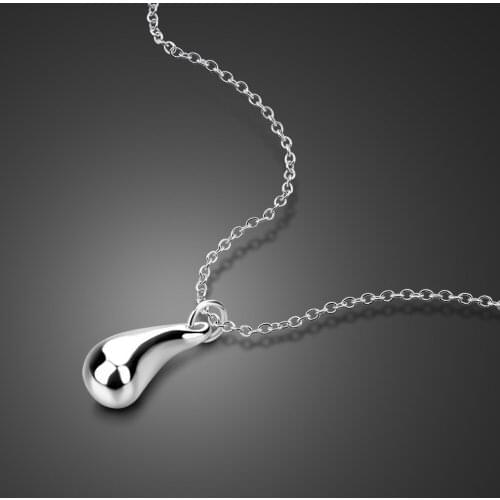 Wholesale Women Fashion Water Drop Pendant Necklace Simple 100% 925 Sterling Silver Choker Chain Fine Jewelry Girl Gift
