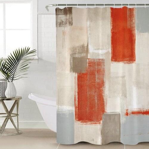 Orange-Red Scribble Paint Graffiti Texture Shower Curtains Waterproof Bathroom Curtain Polyester Bathroom Curtain with Hooks