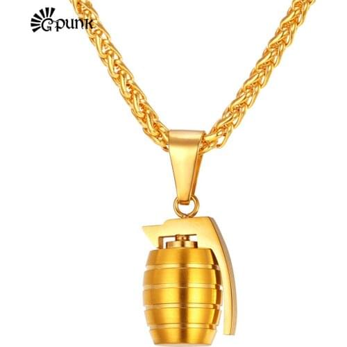 G Punk Rock Style Grenade Pendant Necklace High Quality Unisex yellow Gold color 316L Stainless Steel Necklace P1890G