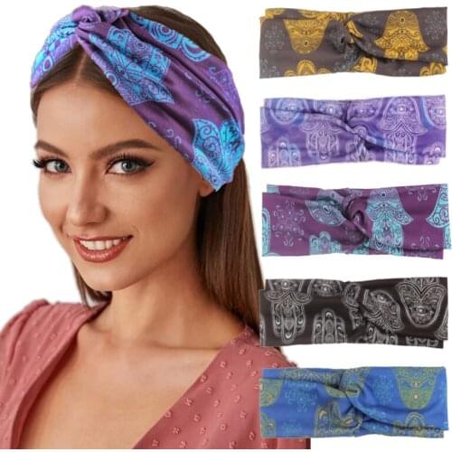 Fashion Printing Headbands for Women Elastic Cross Knotted Hair Bands Wide Ladies Head Bands haarband Hair Accessories