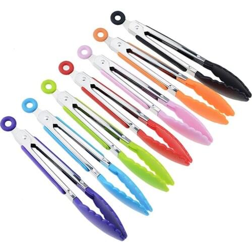 1 Piece Silicone Food Tong Stainless Steel Bread Tong Non-Slip Cooking Clip Heat-Resistant Clamp BBQ Clip Kitchen Grill Utensils