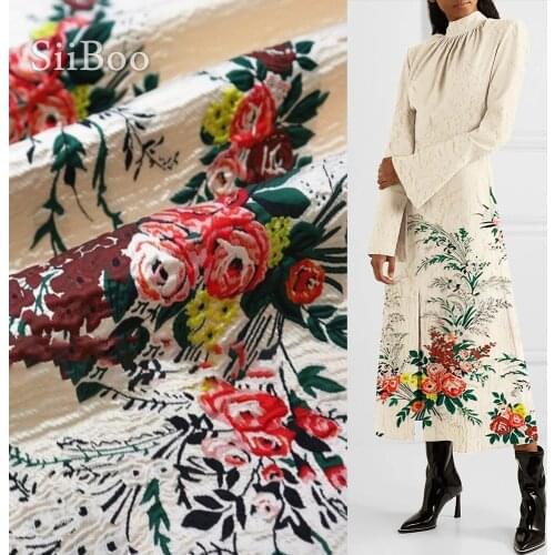 Siiboo positional floral patterned jacquard crepe fabric for women dress pants textured embossed tela sp6414