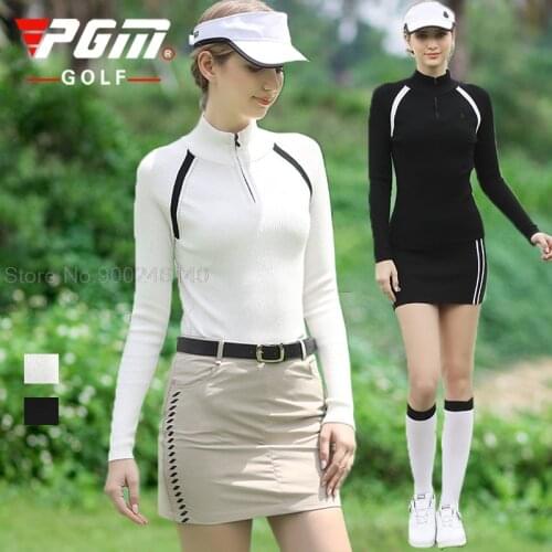Pgm Golf Sports Sweater Knit Sweater Womens Pullover Long Sleeve Thick Warm Shirts Ladies Slim Fit Autumn Winter Golf Apparel