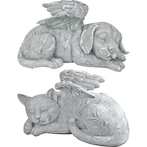Angel Pet Statue Dog Cat with Wing Grave Marker Figurine Resin Craft Ornament Backyard Home Garden Sculpture Lawn Decoration