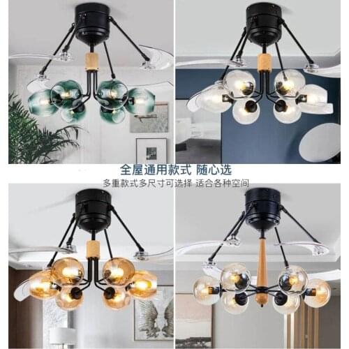 Glass Ceiling Fan Room Fan Lamp Ceiling Fan Light Remote Control Ventilador Simple Style Restaurant Living Room
