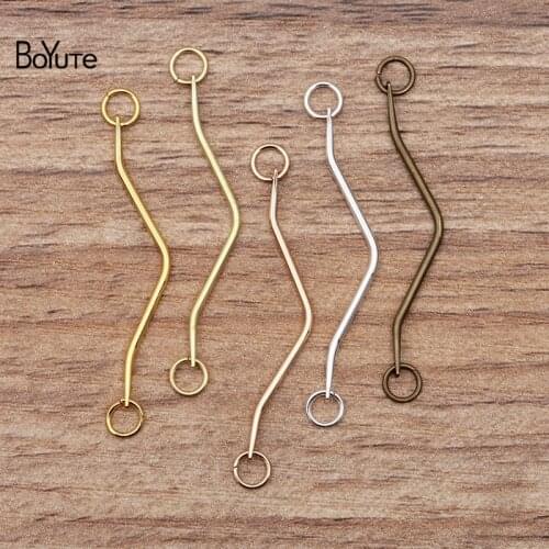 BoYuTe (100 Pieces/Lot) 35MM Length Metal Brass V-Shaped Stick Connector with 5MM Jump Rings Diy Handmade Jewelry Accessories