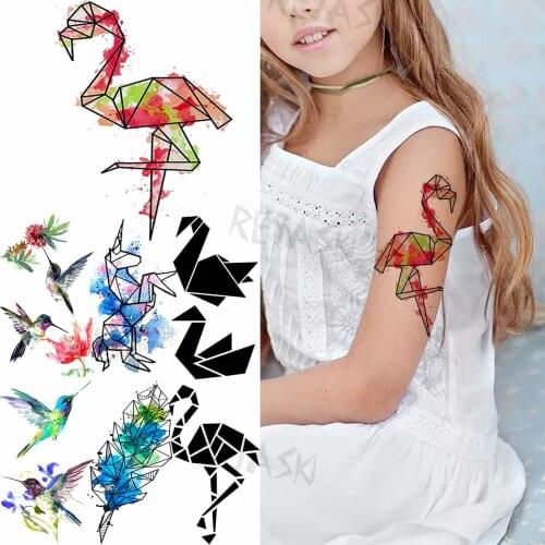 Flamingo BIrds Arm Temporary Tattoos For Kid Women Hummingbird Paper Crane Fake Tattoo Waterproof Body Art Painting Tatoo Decal