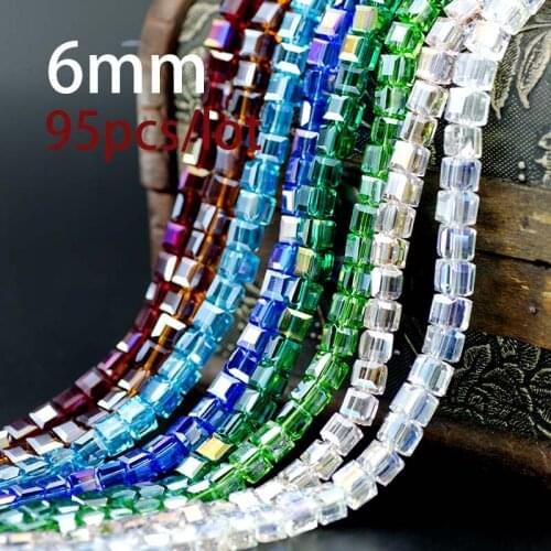 High Quality Hot New 6mm Crystal Square Shape Cube Austria Faceted Loose Spacer Round Glass Beads for Jewelry Making 95Pcs/lot