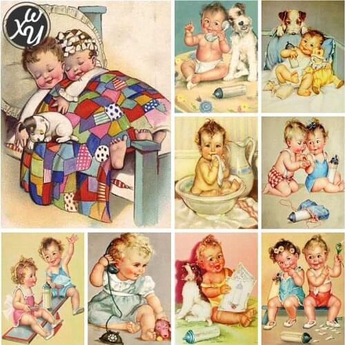 WEIWEI Cute Baby 5D Diamond Embroidery Full Round/ Square Cross Stitch Kit Cross Stitch Mosaic Picture Rhinestones Family Decor