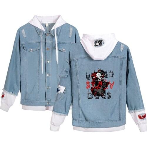 Japanese Anime Bungo Stray Dogs Denim Jacket Men Women Long Sleeve Fake Two Pieces Jean-Jackets Unisex Sports Hoodies Streetwear