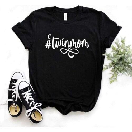 Women T Shirt Twin Mom Letters Print Tshirt Women Short Sleeve O Neck T-shirt Ladies Summer Causal Tee Shirt Tops