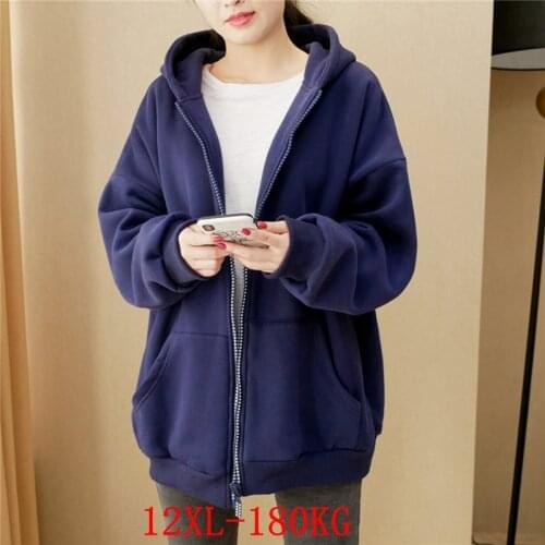 Large size womens 12XL hooded sweatshirt plus size 8XL 9XL 10XL autumn and winter long-sleeved loose black blue gray red jacket