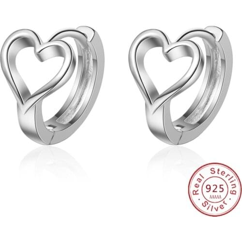 Classic Genuine 925 Sterling Silver Girls Jewelry Cute Heart Stud Earrings for Women Bijoux Femme Wedding Boucles D'oreilles