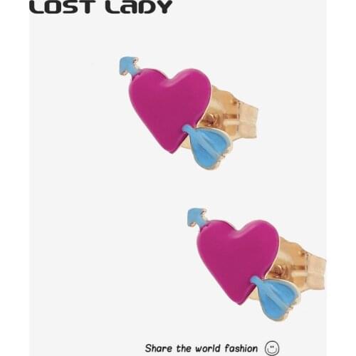 Lost Lady New Fashion Arrow Heart Stud Earrings Exquisite Statement Earrings for Women Couple Lover Jewelry Gift Accessories