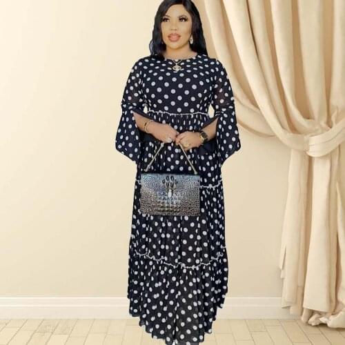 Two pieces Set Summer Autumn Fashion Newest Pleated Design Dresses Women Dot Print Elegant Plus Size Clothes With Inner Dress