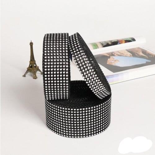 1.5cm-6cm Width 10Yards/Roll Black and silver Plastic Diamond Rhinestone Wrap Ribbon Wedding Party Decoration DIY Accessories