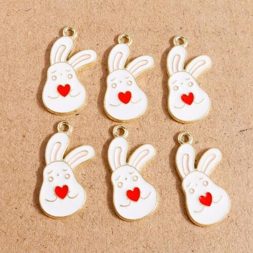 10pcs 13*26mm Animal Charms Cartoon Enamel Love Heart Rabbit Charms Pendant for Jewelry Making Necklace Earrings DIY Accessories