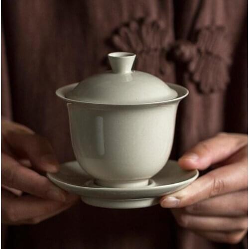 175ML Chinese Teaset Elegant Gaiwan Tea Cups Plant Ash Purple Clay Tureen Lid Bowl Saucer Zisha Tea Brew Tea Cup Drop Shipping