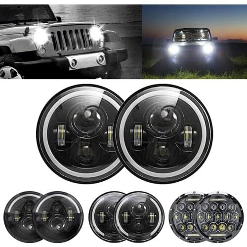 Oslamp 2pcs 7inch 60W Amber/White Halo Angle Eye LED Headlight Bulbs DC 12V Led Headlamp Driving Light for Land Rover Defender