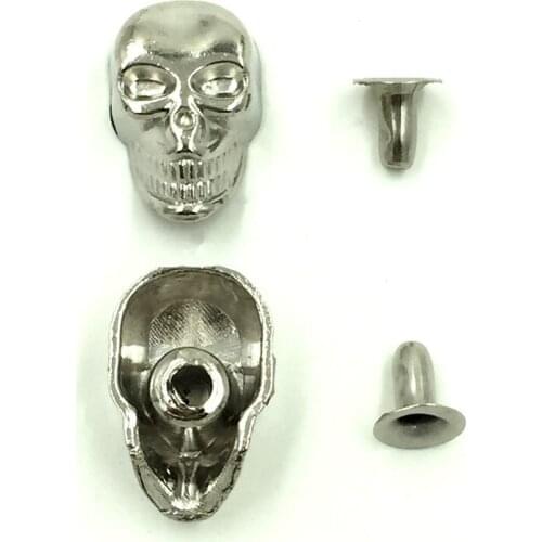 200Sets Wholesale Silver Tone Punk Skeleton Head Skull Garment Rivets Spike Studs Spots Crafts Shoes Making 16x10mm