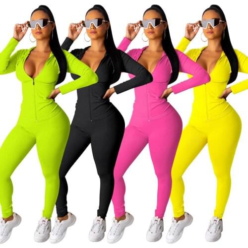 2019 Sexy Casual Outfits Tracksuit Women Hooded Long Sleeve Top Pencil Pants Solid Two Piece Set Ensemble Femme Dos Piezas