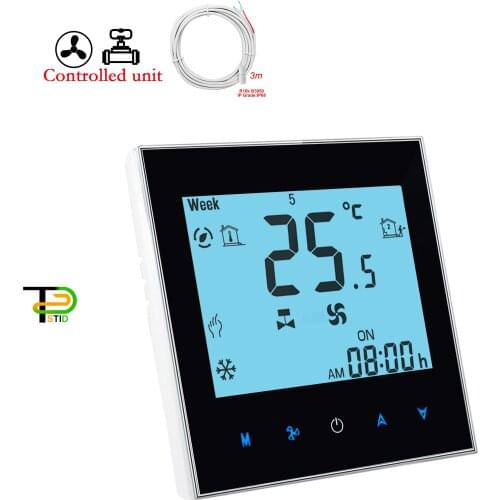 24V 220V 2P 3-Speed Fan Valve Switch/0-10V Proportional Regulating Thermostat for Air Conditioner External,Built-in Dual Sensors