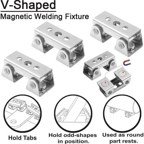 4pcs V Type Welding Jig Adjustable Magnetic Welding Clamps V Pads Fixture Holder Strong Welder Hand Tool