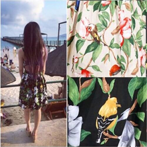 48x130cm Pretty Birds & Flowers Printed Cotton Spandex Fabric Elastic Fabric Patchwork Stretchable Fabric Cloth Dress Decor
