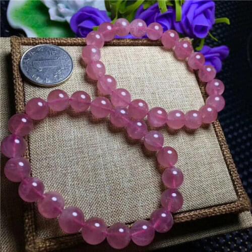 FREE SHIPPING Natural Rose Quartz Madagascar Crystal Stretch Round Beads Bracelet AAA 10-9.3mm