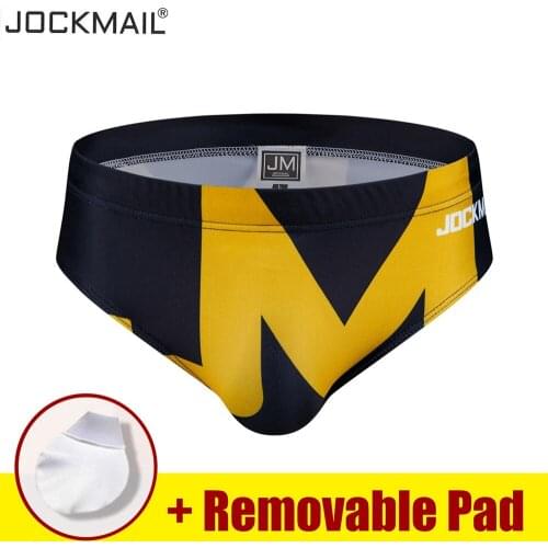 Jockmail Sexy Swimwear Men Bikini Low Waist Swimming Trunks Quick Dry Fashion Swimsuit Push Pad Briefs Bathing Beach Wear Surf