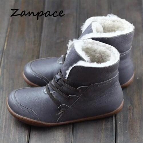Hot Selling 2019 Winter New Womens Boots Large Size 43 Casual Shoes Plus Velvet Warm Lace-Up PU Flat Female Snow Boots
