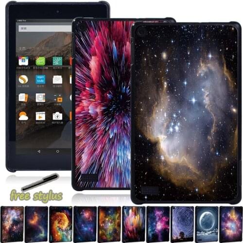 Tablet Cover Case for Amazon Fire 7(5th/7th/9th Gen)/HD 10(5th/7th/9th Gen)/HD 8(6th/7th/8th Gen) - Space Slim Tablet Case + Pen