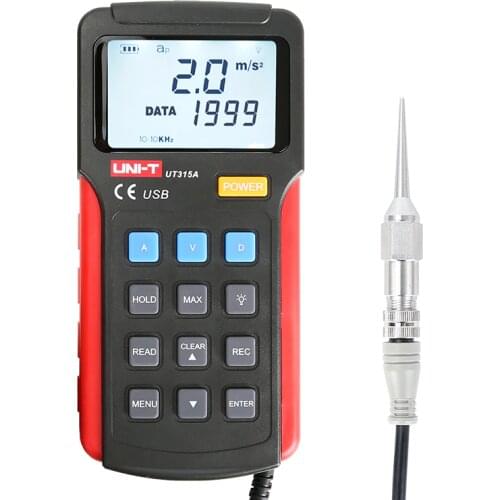 Digital Vibration Tester Uni-T UT315A Vibrograph Vibrometer w/Acceleration Velocity Displacement Test Data Hold USB PC Software