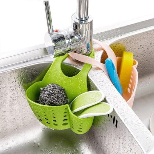 Eco-feiendly Kitchen Sink Sponge Storage Hanging Basket Adjustable Snap Button Type Drain Rack Faucet Storage Baskets