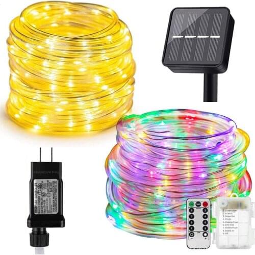 5/10/30M Waterproof Tube Rope String Light Outdoor Garden Patio Copper Wire Garland Light Solar Christmas Party Fairy Light