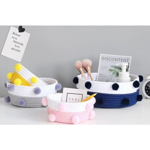 INS Nordic Pompom Cotton Rope Storage Baskets Woven Desktop Sundries Kids Toys Organizer Box Dirty Clothes Laundry Basket Hamper