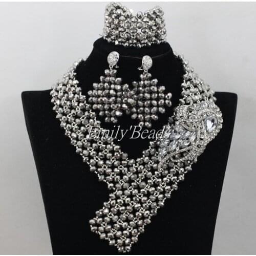 African Grey Costume Jewelry Sets Nigerian Wedding/Party Crystal Beads Jewelry Sets 2016 New Free Shipping AIJ357