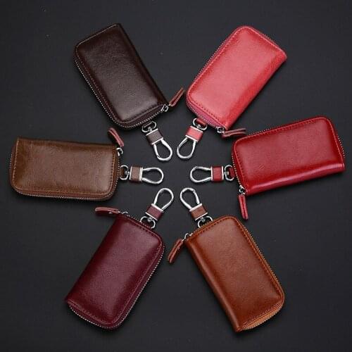 Unisex Leather Key Case Housekeeper Korean Version Multi-Function Card Holder Mini Zipper Bag Small Coin Purse Keychain Cover