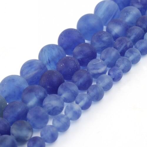 Natural Stone Matte Blue Crystal Quartz Round Loose Spacer Beads For Jewelry DIY Making Bracelet Accessories 15'' 6 8 10 12mm