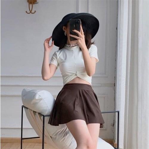 Short Sleeve Two Piece Swimsuit Women Solid Swimwear Round Collar Monokini Push Up Swim Suit Twisted Bathing Suit Pad Beachwear