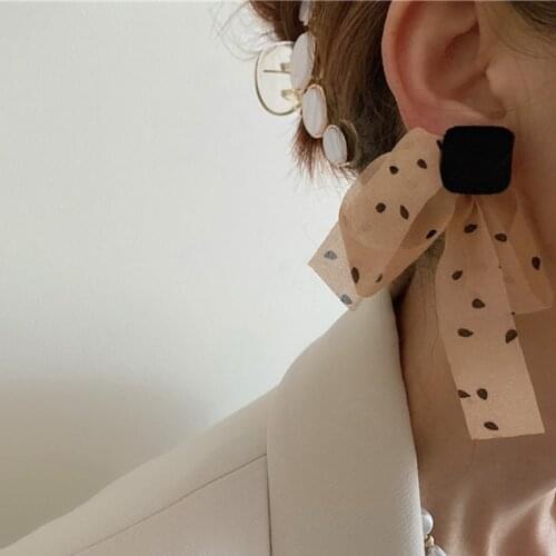 Minar Sweet Polka Dot Ribbon Bowknot Earrings for Women Black Crystal Large Crossed Knot Dangle Earrings Vintage Jewelry 2021